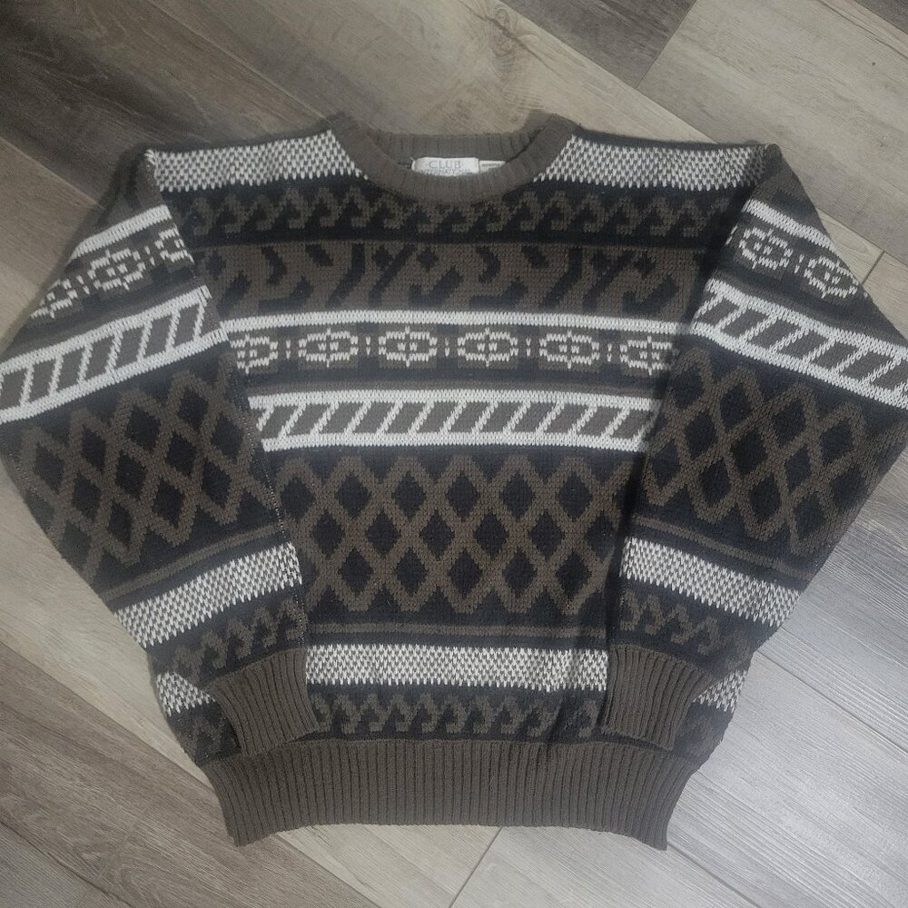 Vintage 90s Club International Abstract Geometric Sweater XL Oversized